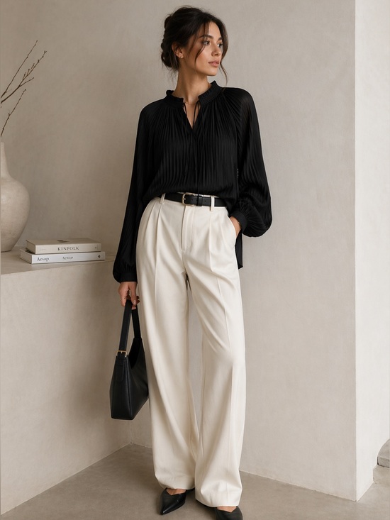 Vince Camuto Tops - VINCE CAMUTO Mini Pleated black mock neck loose fit Top Office oversized